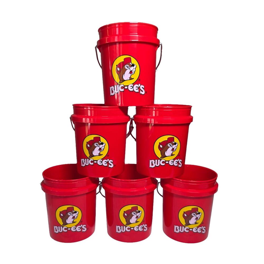 NEW Buc-ee's Mini Red Plastic Buckets, Set of 6, 18 oz. Each Portable Containers